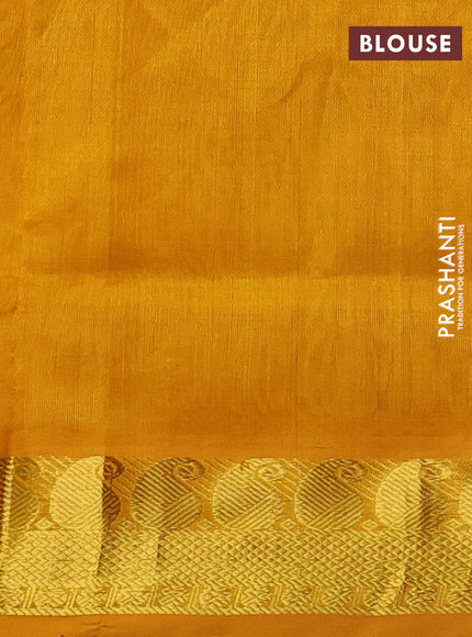 Silk cotton saree multi colour and yellow with allover paalum pazhamum checks pattern & temple zari buttas and zari woven paisley border