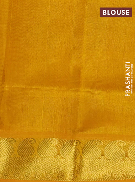Silk cotton saree multi colour and mustard yellow with allover paalum pazhamum checks pattern & temple zari buttas and zari woven paisley border