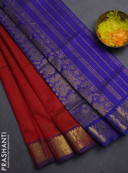 Silk cotton saree maroon and blue with allover vairosi pattern and annam & paisley zari woven buttas