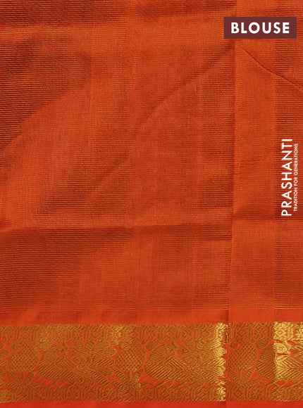 Silk cotton saree green and orange with allover vairosi pattern and annam & paisley zari woven buttas
