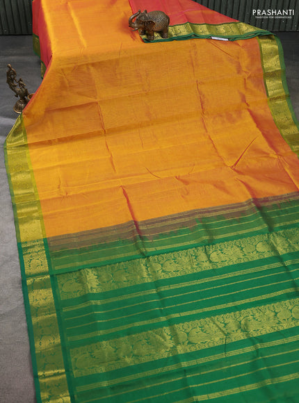 Silk cotton saree dual shade of mango yellow and green with allover vairosi pattern and zari woven border