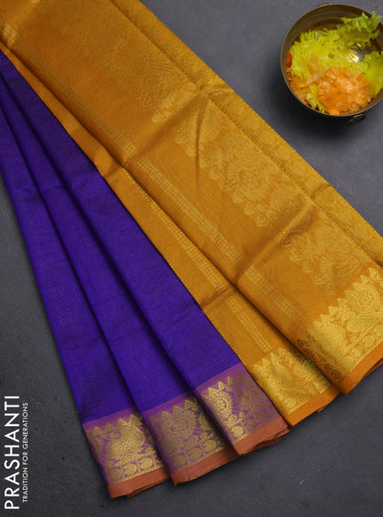 Silk cotton saree blue and mango yellow with allover vairosi pattern and zari woven border