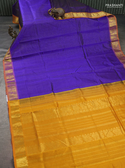 Silk cotton saree blue and mango yellow with allover vairosi pattern and zari woven border