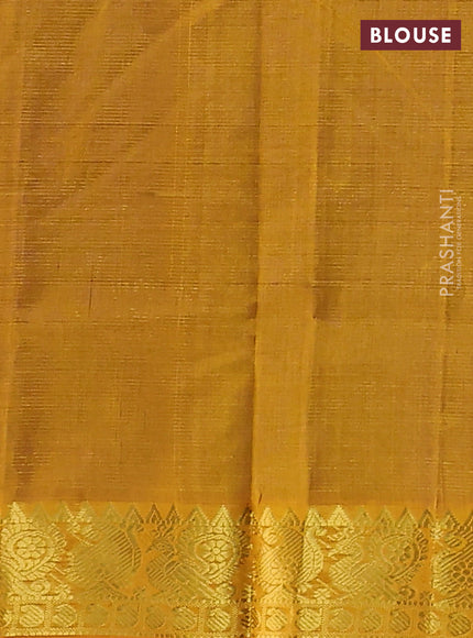 Silk cotton saree blue and mango yellow with allover vairosi pattern and zari woven border