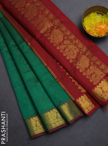 Silk cotton saree green and maroon with allover vairosi pattern and zari woven border
