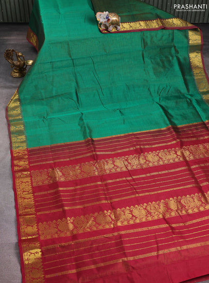 Silk cotton saree green and maroon with allover vairosi pattern and zari woven border