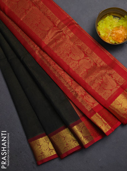 Silk cotton saree black and red with allover vairosi pattern and zari woven border