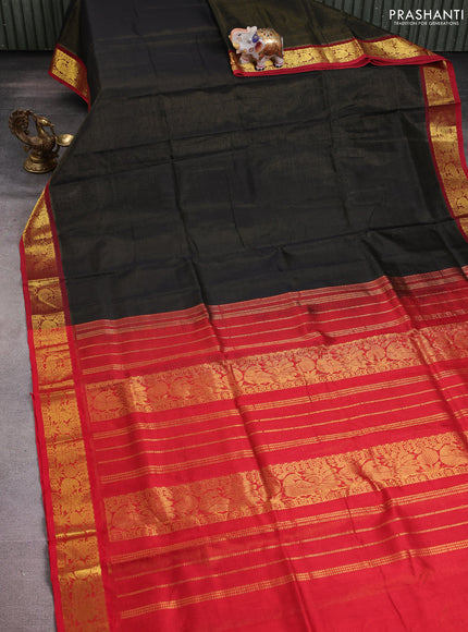 Silk cotton saree black and red with allover vairosi pattern and zari woven border