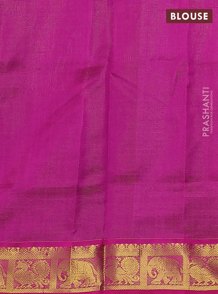 Silk cotton saree black and magenta pink with allover vairosi pattern and annam & elephant zari woven border