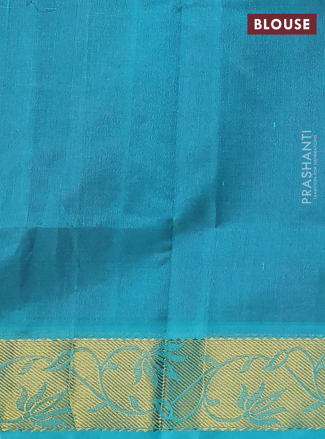Silk cotton saree violet and tral green with allover self emboss jacquard and zari woven border