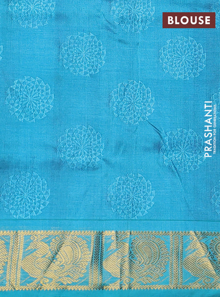 Silk cotton saree purple and teal blue with allover self emboss jacquard and annam zari woven border