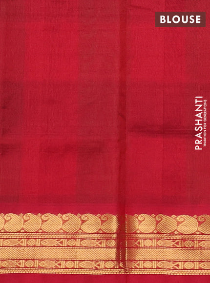 Silk cotton saree multi colour and red with allover paalum pazhamum checked pattern & paisley zari woven buttas and zari woven border