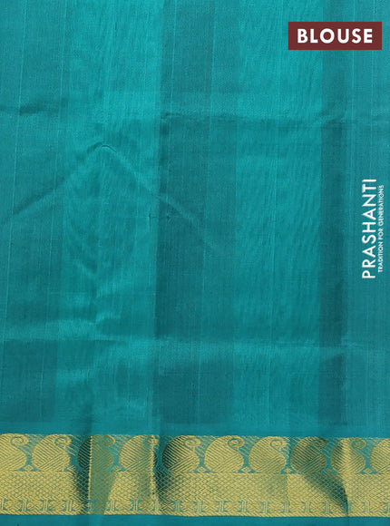 Silk cotton saree deep jamun and teal green with allover paalum pazhamum checked pattern & temple zari woven buttas and zari woven border