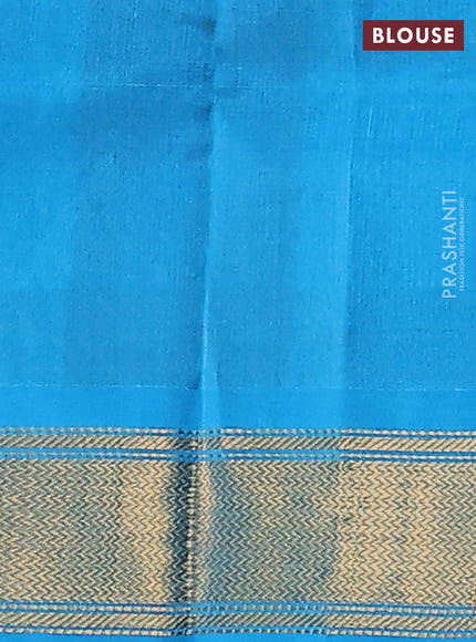 silk cotton saree navy blue and teal blue with allover paalum pazhamum checked pattern & floral zari woven buttas and zari woven border