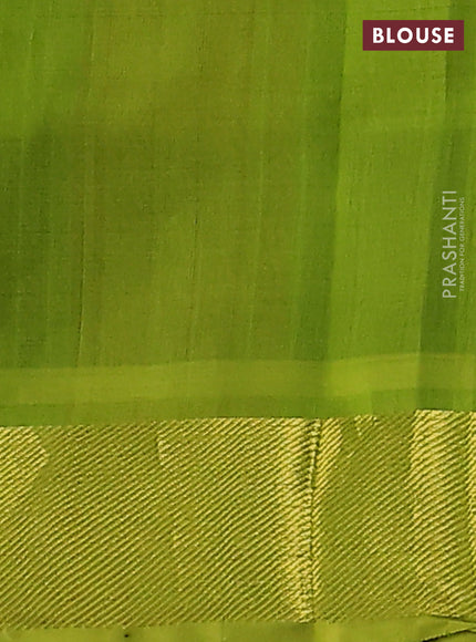 silk cotton saree multi colour and light green with allover paalum pazhamum checks pattern zari buttas and zari woven border