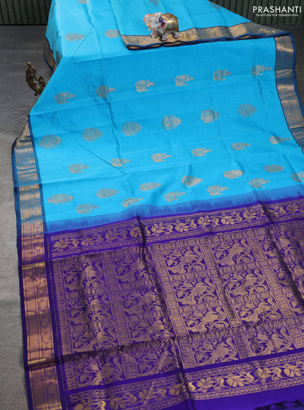 silk cotton saree teal blue and blue with zari woven buttas and zari woven border