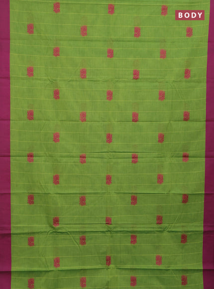Chettinad cotton saree light green and pink with allover stripe pattern and simple border