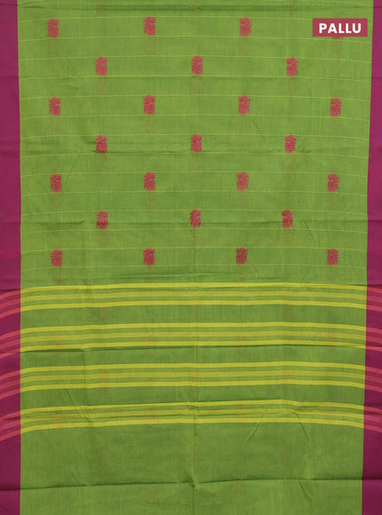 Chettinad cotton saree light green and pink with allover stripe pattern and simple border