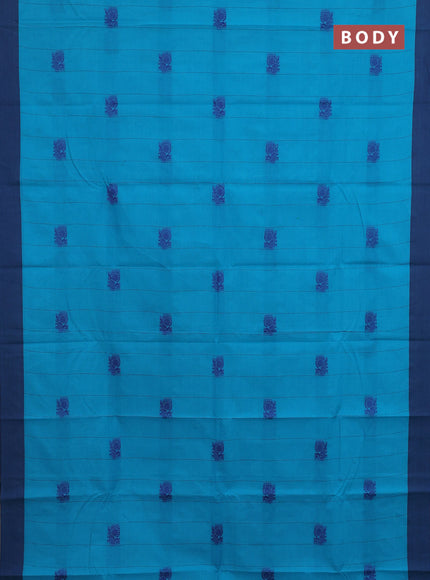 Chettinad cotton saree teal blue and navy blue with allover stripe pattern and simple border
