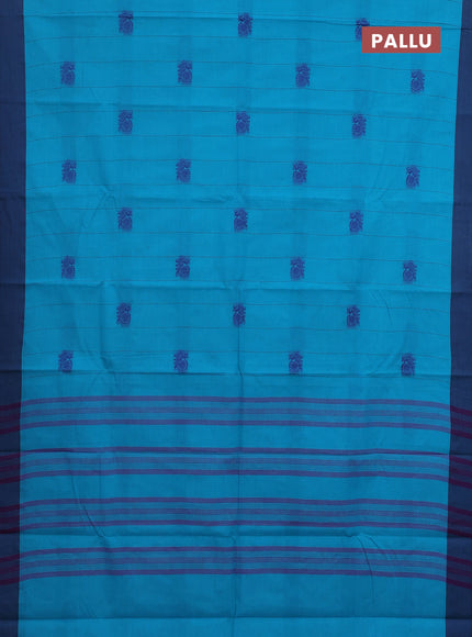 Chettinad cotton saree teal blue and navy blue with allover stripe pattern and simple border