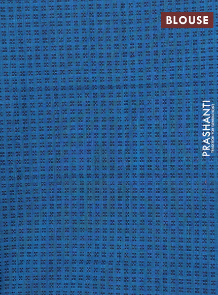 Chettinad cotton saree teal blue and navy blue with allover stripe pattern and simple border