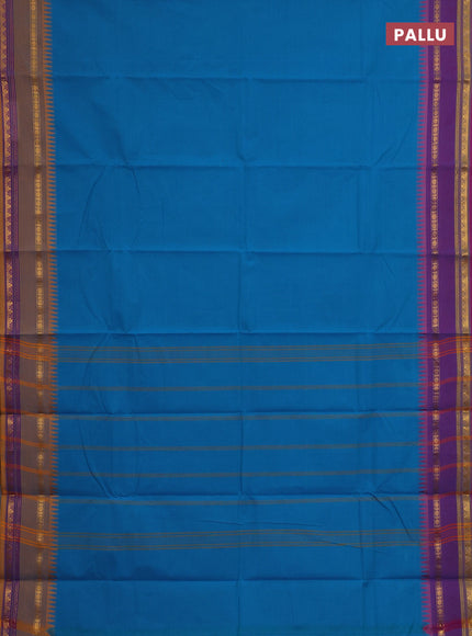 Chettinad cotton saree cs blue and dark mustard with plain body and ganga jamuna border