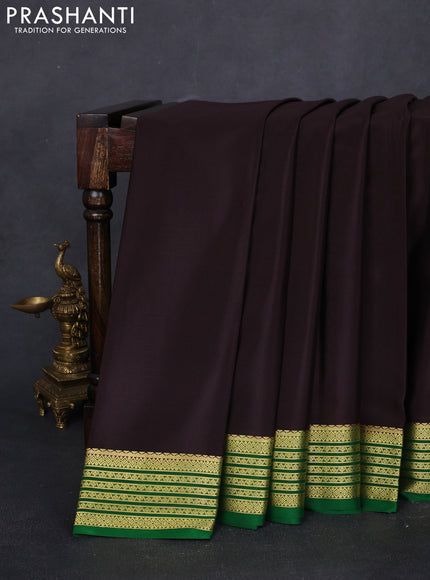 Pure mysore silk saree deep jamun and green with plain body and zari woven border