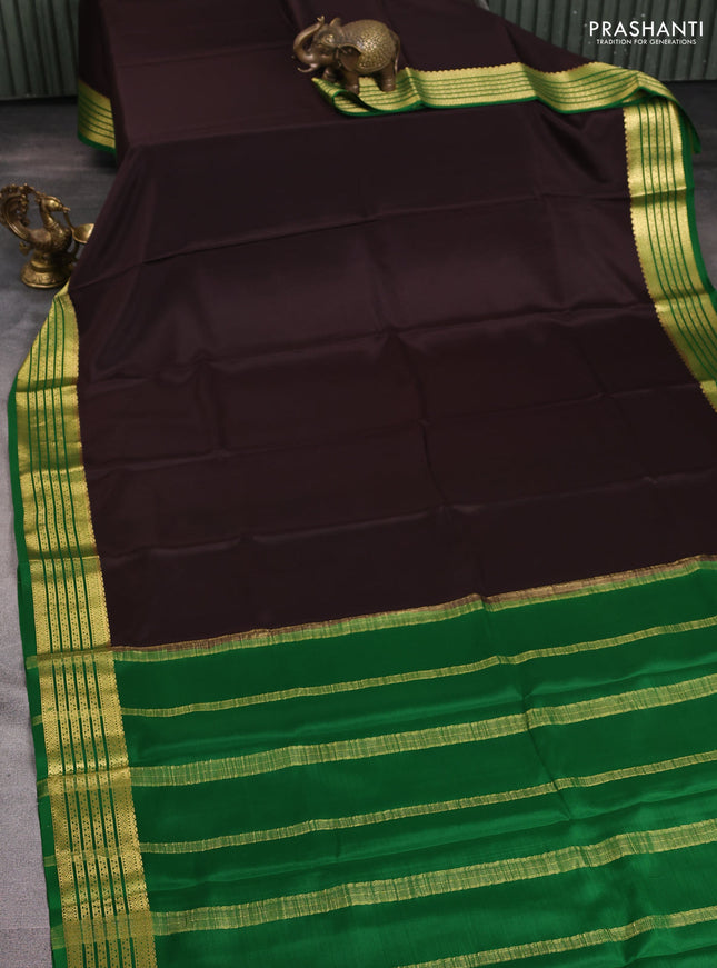 Pure mysore silk saree deep jamun and green with plain body and zari woven border