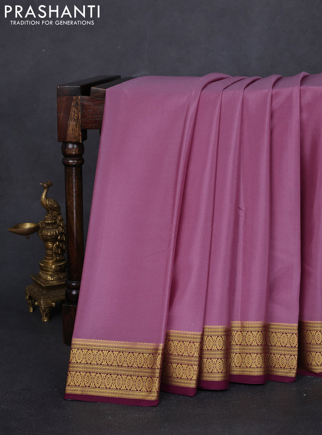 Pure mysore silk saree pastel pink and purple with plain body and zari woven border
