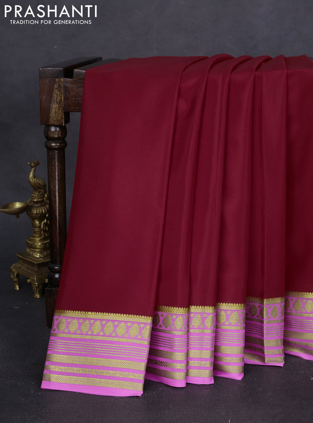 Pure mysore silk saree red and light pink with plain body and zari woven border