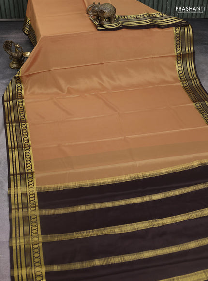 Pure mysore silk saree sandal and deep jamun with plain body and zari woven border