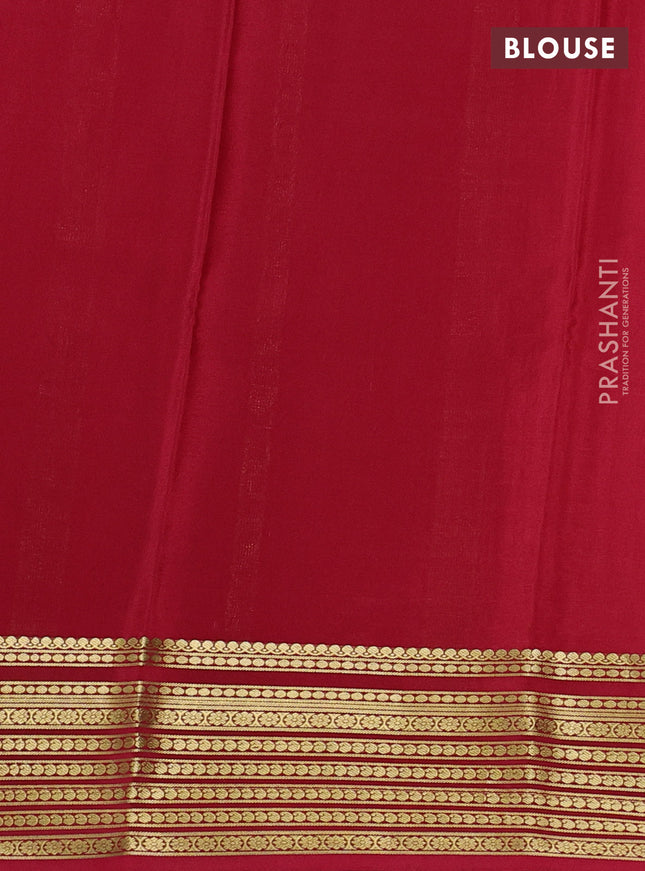 Pure mysore silk saree peach and maroon with plain body and paisley zari woven border