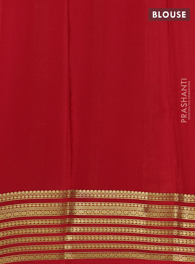 Pure mysore silk saree mavue pink and red with plain body and paisley zari woven border