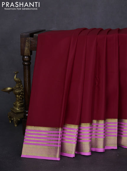 Pure mysore silk saree red and pastel pink with plain body and zari woven border