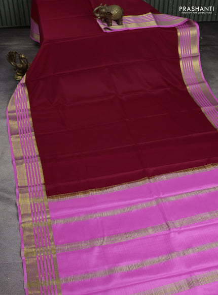 Pure mysore silk saree red and pastel pink with plain body and zari woven border