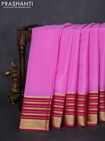 Pure mysore silk saree light pink and pink with plain body and long zari woven border