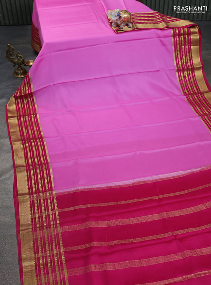 Pure mysore silk saree light pink and pink with plain body and long zari woven border