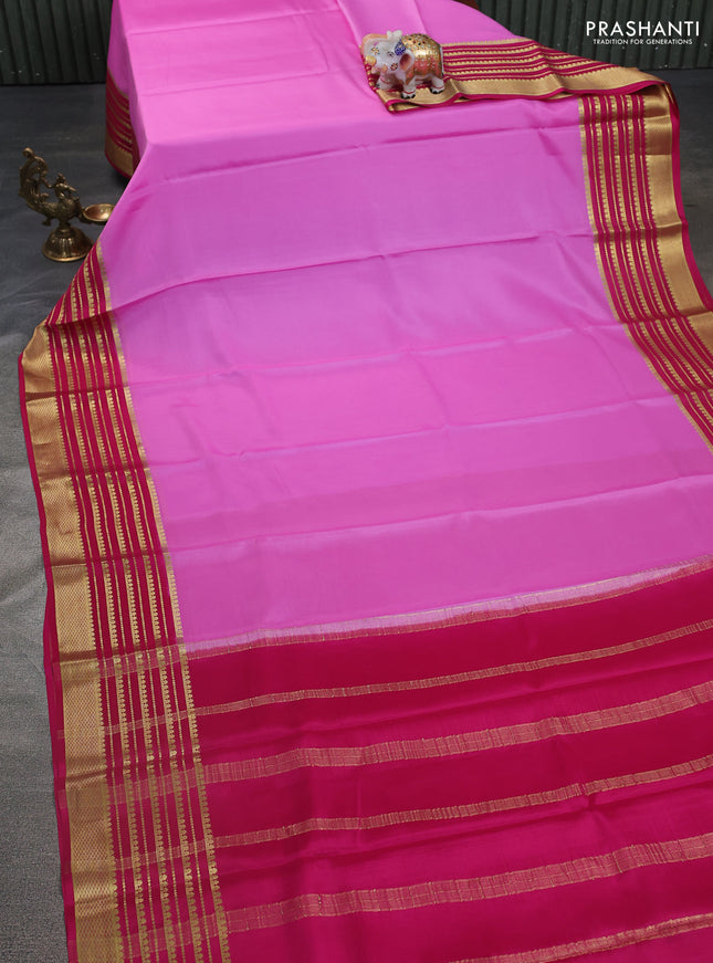Pure mysore silk saree light pink and pink with plain body and long zari woven border
