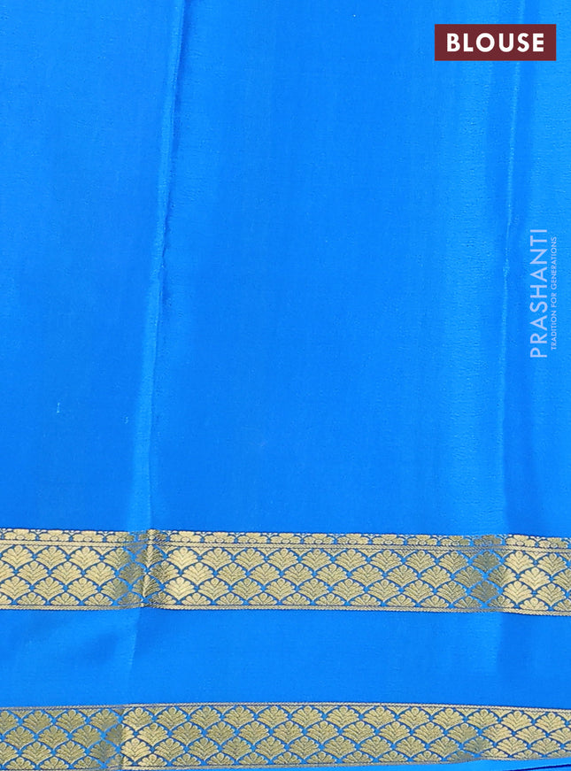 Pure mysore silk saree peach shade and cs blue with plain body and rettapet zari woven border