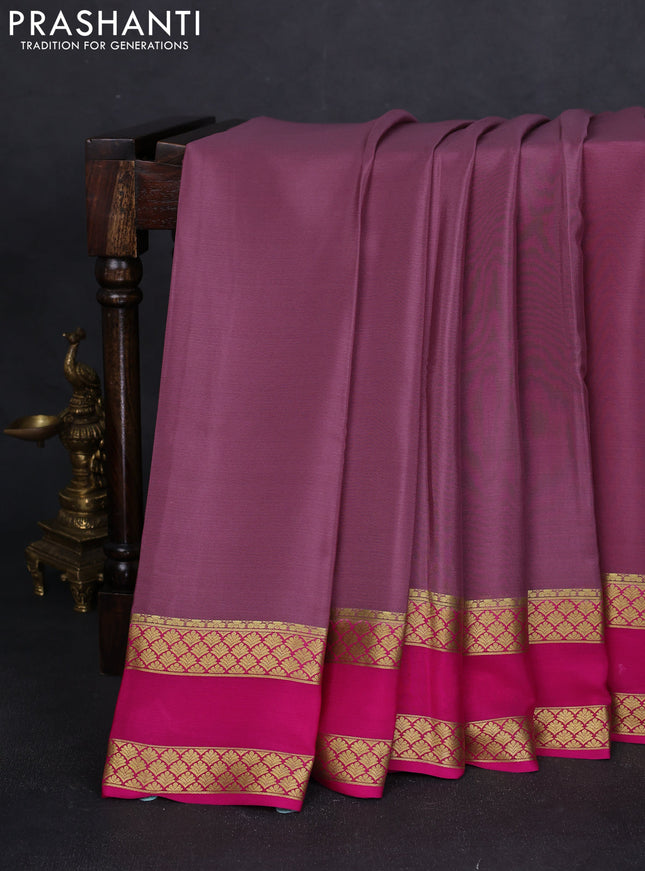Pure mysore silk saree pastel mauve pink and pink with plain body and rettapet zari woven border