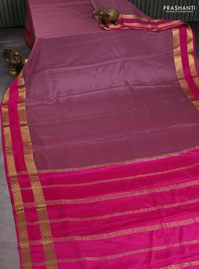 Pure mysore silk saree pastel mauve pink and pink with plain body and rettapet zari woven border