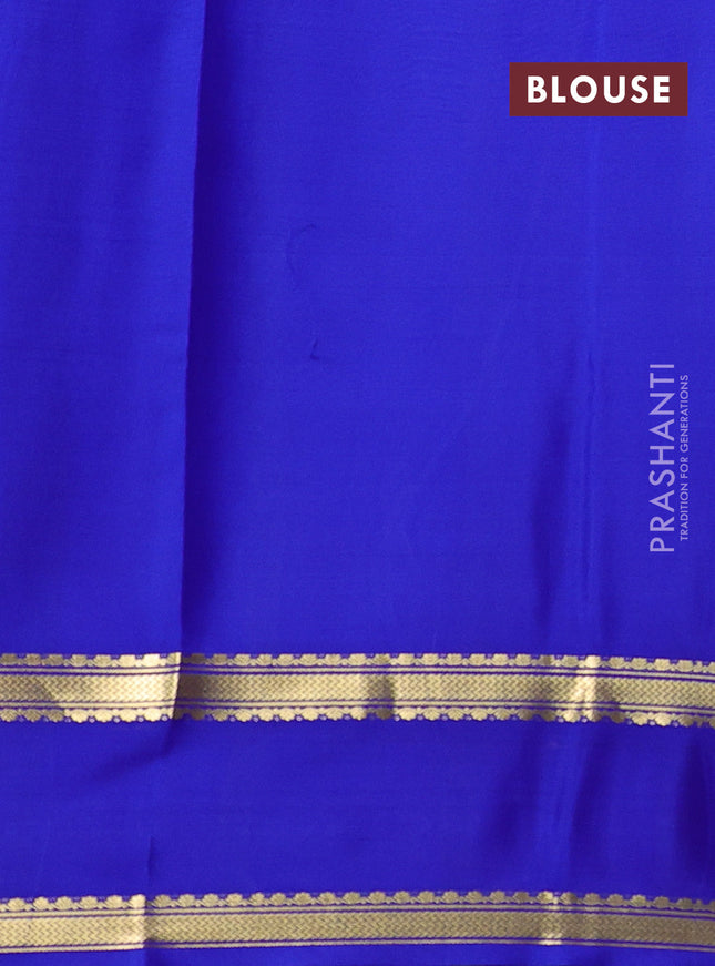 Pure mysore silk saree magenta pink and blue with allover zari woven checked pattern and rettapet zari woven border