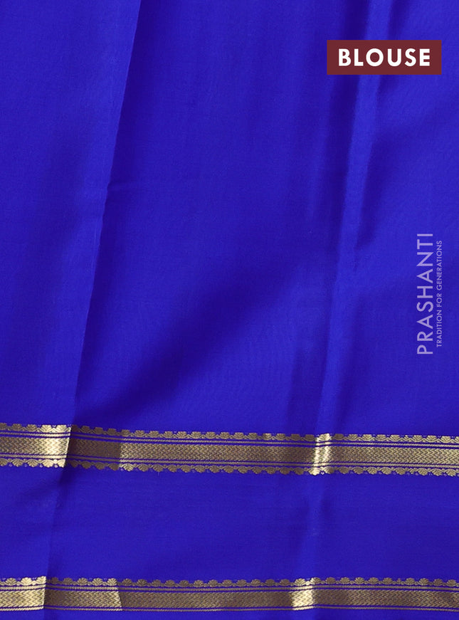 Pure mysore silk saree reddish pink and blue with allover zari woven checked pattern and rettapet zari woven border