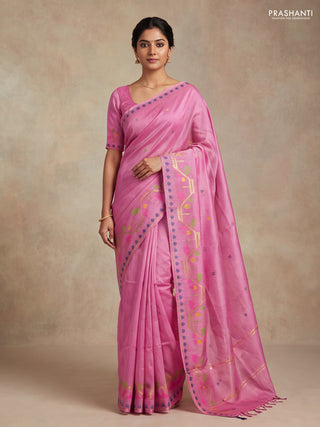Munga tussar silk saree light pink with thread woven buttas and woven border