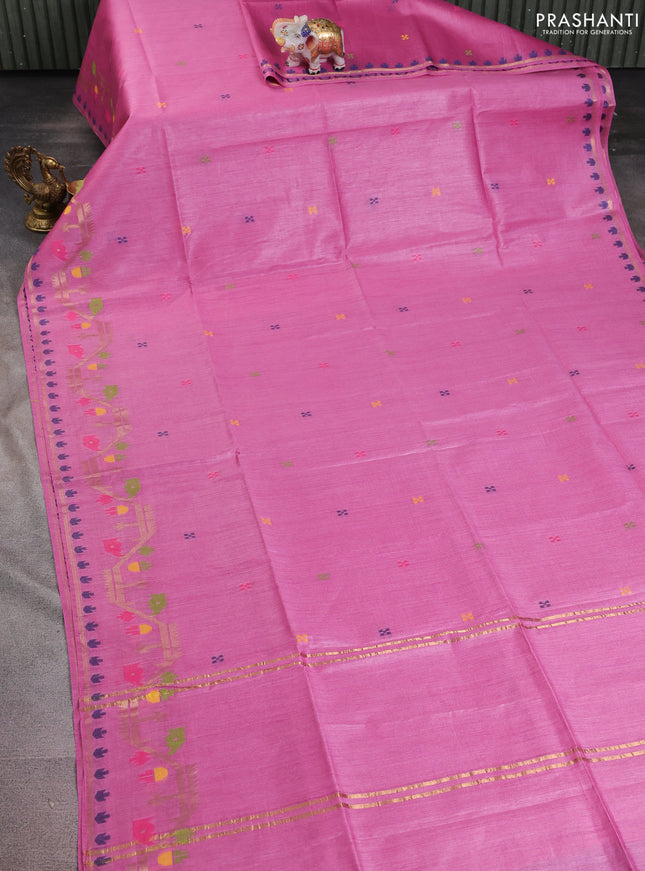 Munga tussar silk saree light pink with thread woven buttas and woven border