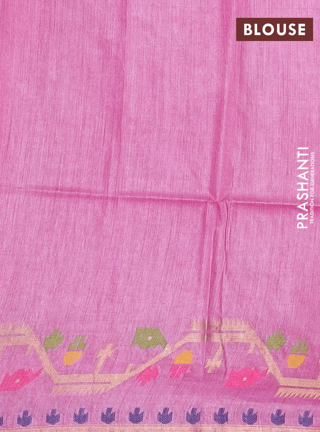 Munga tussar silk saree light pink with thread woven buttas and woven border