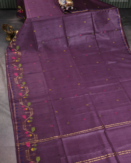 Munga tussar silk saree wine shade with thread woven buttas and woven border