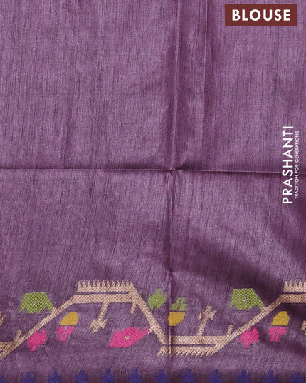 Munga tussar silk saree wine shade with thread woven buttas and woven border