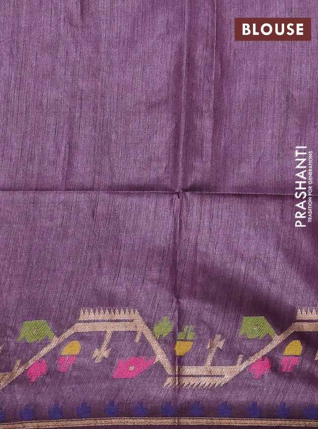 Munga tussar silk saree wine shade with thread woven buttas and woven border
