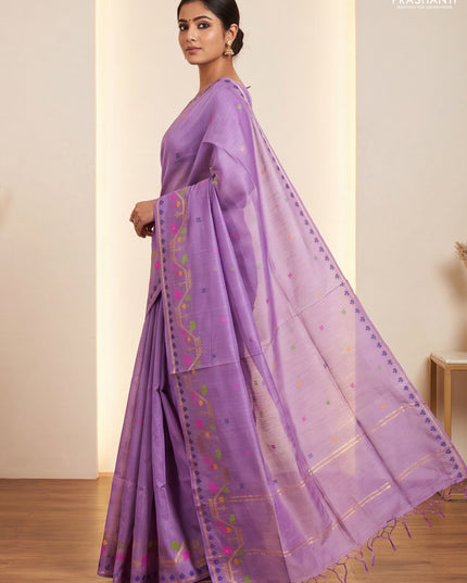 Munga tussar silk saree lavender with thread woven buttas and woven border